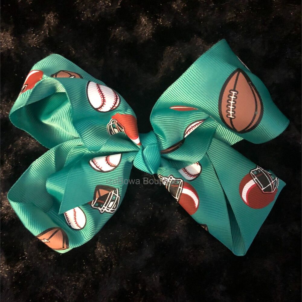 Peacock with Sports Design 6" Boutique Bow  4B2834